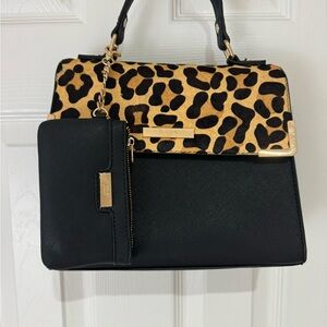 2pc Set Dune London Black Cheetah Print Women's Bag and Coin Purse